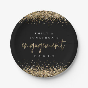 Gouden Glitter Grenzen Namen Engagement Party Zwar Papieren Bordje