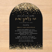 Gouden Glitter Grenzen Nieuwjaarsfeest Zwart Acryl Acryl Uitnodigingen (Voorkant)