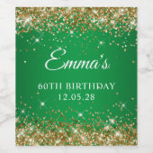 Gouden Glitter Groen 60ste verjaardag Wijn Etiket (Enkel label)