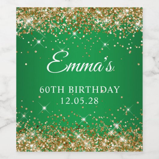 Gouden Glitter Groen 60ste verjaardag Wijn Etiket (Enkel label)