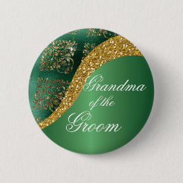 Gouden Glitter Groen Metallic Oma van de Bruidegom Ronde Button 5,7 Cm