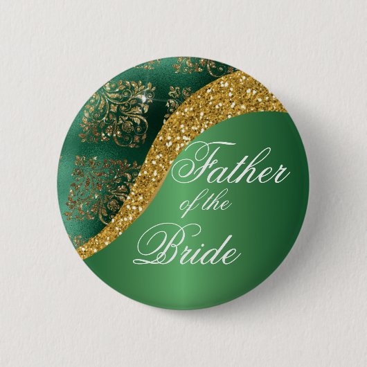 Gouden Glitter Groen Metallic Vader van de Bruid Ronde Button 5,7 Cm (Voorkant)
