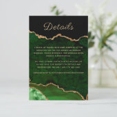 Gouden Glitter Groene Agaat Bruiloft Details Informatiekaartje (Staand voorkant)