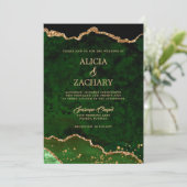 Gouden Glitter Groene Agaat Bruiloft Kaart (Staand voorkant)