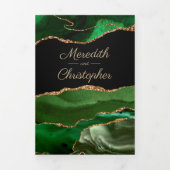 Gouden Glitter Groene Agaat Geode Wedding Drieluik Uitnodiging (Cover)