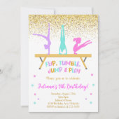 Gouden Glitter Gymnastiek Kids Verjaardag Uitnodig Kaart (Voorkant)