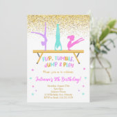 Gouden Glitter Gymnastiek Kids Verjaardag Uitnodig Kaart (Staand voorkant)