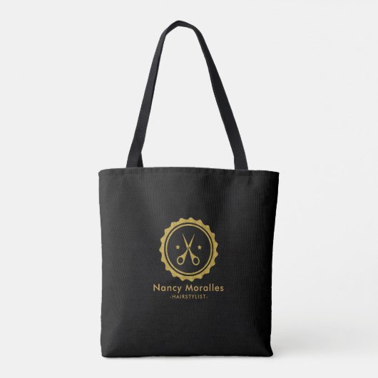 Gouden Glitter Haarstylist Logo Tote Bag (Achterkant)