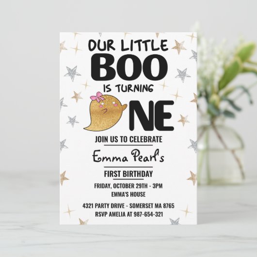 Gouden Glitter Halloween Eerste Verjaardag Meisje  Kaart (Staand voorkant)