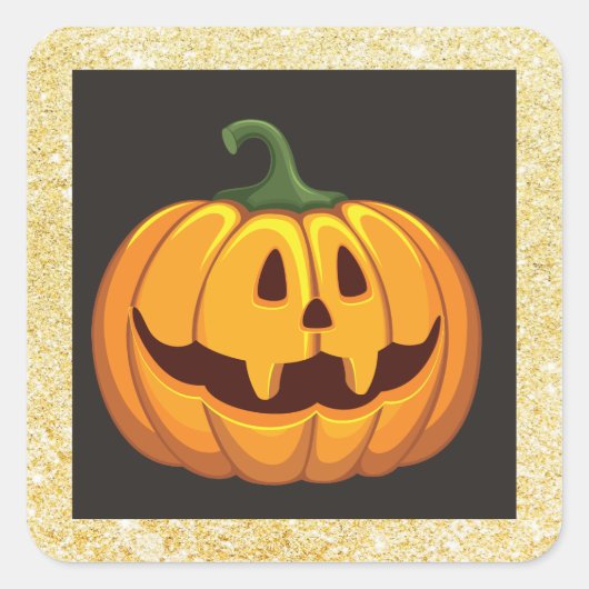 Gouden Glitter Halloween Pompoen Vierkante Sticker (Voorkant)