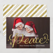 Gouden Glitter Hand Letter Peace Kerstmis Feestdagenkaart (Voorkant / Achterkant)