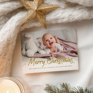Gouden Glitter Handgeschreven Foto Prettig Kerstfe Briefkaart