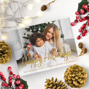 Gouden Glitter Handgeschreven Foto Prettige Feestd Briefkaart