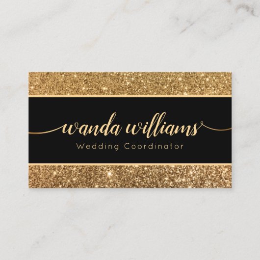 Gouden Glitter Handgeschreven Kalligrafie Visiteka Visitekaartje (Voorkant)