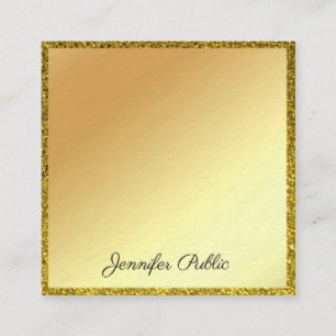 Gouden Glitter Handgeschreven Script Modern Elegan Vierkante Visitekaartje
