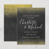 Gouden Glitter Handtekening Save the Date Kaart (Voorkant / Achterkant)