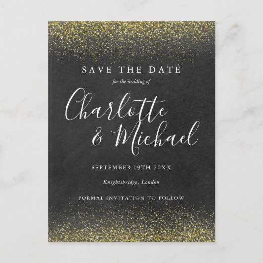 Gouden Glitter Handtekening Save the Date Kaart (Voorkant)