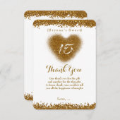 Gouden Glitter Hart 15 Quinceincera Dank u kaart (Voorkant / Achterkant)