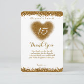 Gouden Glitter Hart 15 Quinceincera Dank u kaart (Staand voorkant)