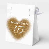Gouden Glitter Hart 15 Quinceincera Favor Dozen Bedankdoosjes (Achterkant)