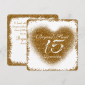 Gouden Glitter Hart 15 Quinceincera Uitnodigingen (Voorkant / Achterkant)