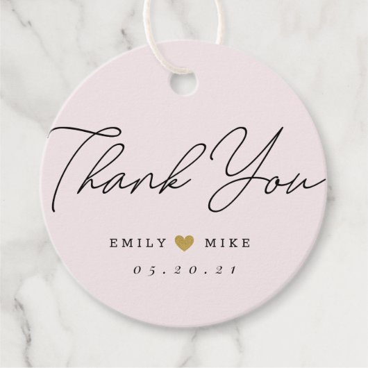 Gouden Glitter Hart Bruiloft Dank u Roze Bedankjes Labels (Voorkant)