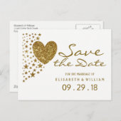 Gouden Glitter Hart en Sterren Bruiloft Save The D Aankondigingskaart (Voorkant / Achterkant)