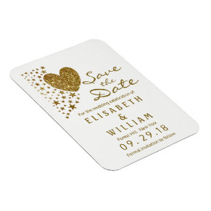 Gouden Glitter Hart en Sterren Bruiloft Save The D Magneet