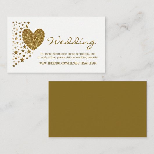 Gouden Glitter Hart en Sterren Bruiloft Website Informatiekaartje (Voorkant / Achterkant)