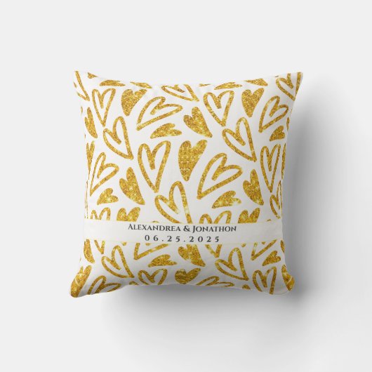 Gouden Glitter Hart Gepersonaliseerde Bruiloft Kussen (Achterkant)