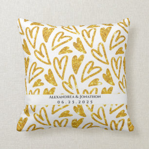 Gouden Glitter Hart Gepersonaliseerde Bruiloft Kussen