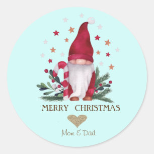 Gouden Glitter Hart, Kabouter Dennentakken Sterren Ronde Sticker