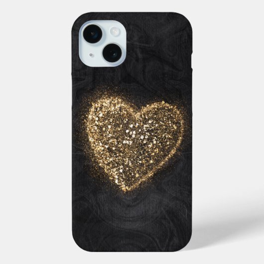 Gouden Glitter Hart op Zwarte Textuur Case-Mate iPhone Case (Achterkant)