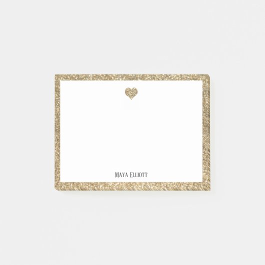 Gouden Glitter Hart & Rand met Wit Post-it® Notes (Voorkant)