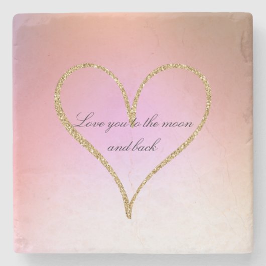 Gouden Glitter Hart Roze Ombre Liefde Stenen Onderzetter (Voorkant)