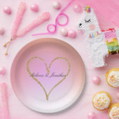 Gouden Glitter Hart Roze Ombre Papieren Bordje (Feest)