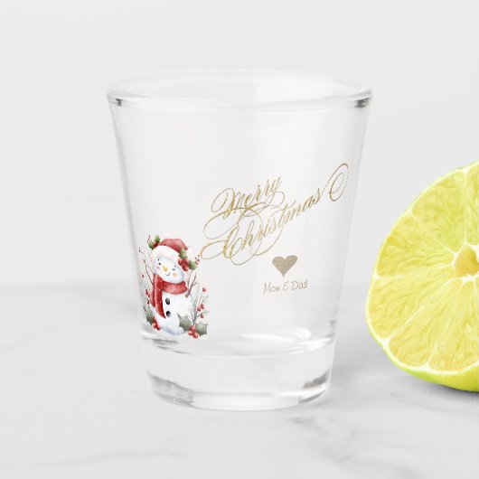 Gouden Glitter Hart Sneeuwman Shot Glas (Voorkant)