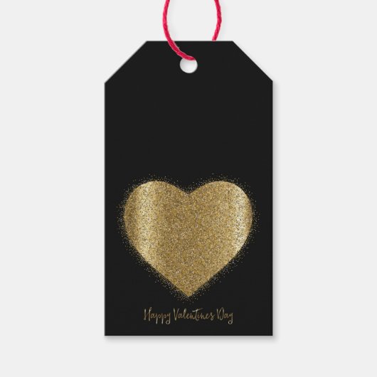Gouden Glitter Hart Valentijnsdag Gift Label Cadeaulabel (Voorkant)
