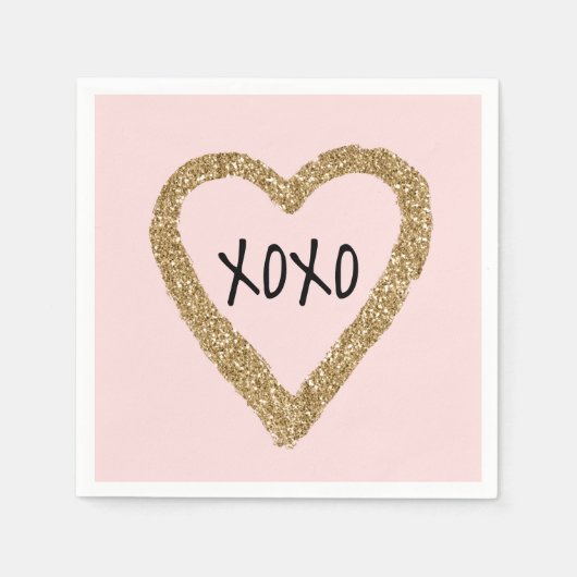 Gouden Glitter Hart XOXO Servet (Voorkant)
