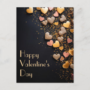 Gouden glitter harten op zwarte grond Valentijns's Briefkaart