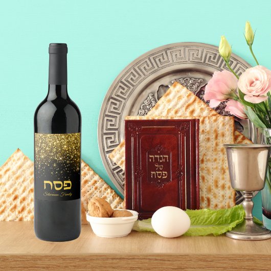 Gouden Glitter Hebreeuws Pascha Wijn Etiket