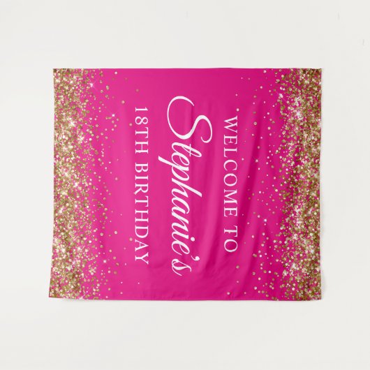 Gouden Glitter Heet Roze 18e Verjaardagsfeestje We Wandkleed (Voorkant (horizontaal))
