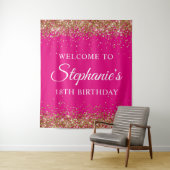 Gouden Glitter Heet Roze 18e Verjaardagsfeestje We Wandkleed (In situ)