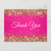 Gouden Glitter Heet Roze 21e Verjaardag Bedankt Briefkaart (Voorkant)