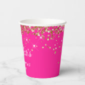 Gouden Glitter Heet Roze 40e Verjaardag Papieren Bekers (Achterkant)