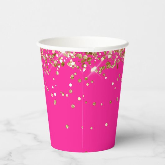 Gouden Glitter Heet Roze 40e Verjaardag Papieren Bekers (Rechts)