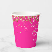 Gouden Glitter Heet Roze 40e Verjaardag Papieren Bekers (Voorkant)