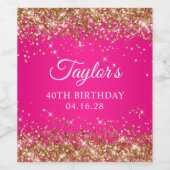Gouden Glitter Heet Roze 40e Verjaardag Wijn Etiket (Enkel label)