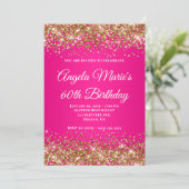 Gouden Glitter Heet Roze Fantasie Monogram 60e Ver Kaart (Staand voorkant)