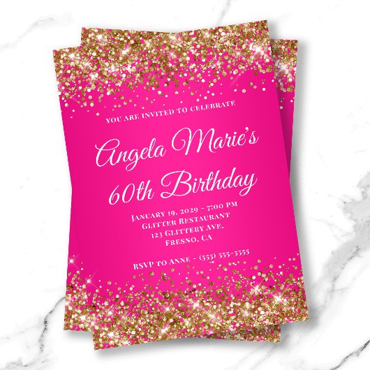Gouden Glitter Heet Roze Fantasie Monogram 60e Ver Kaart